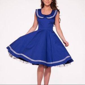 Hearts & Roses Blue Sailor Retro Fit & Flare NWT